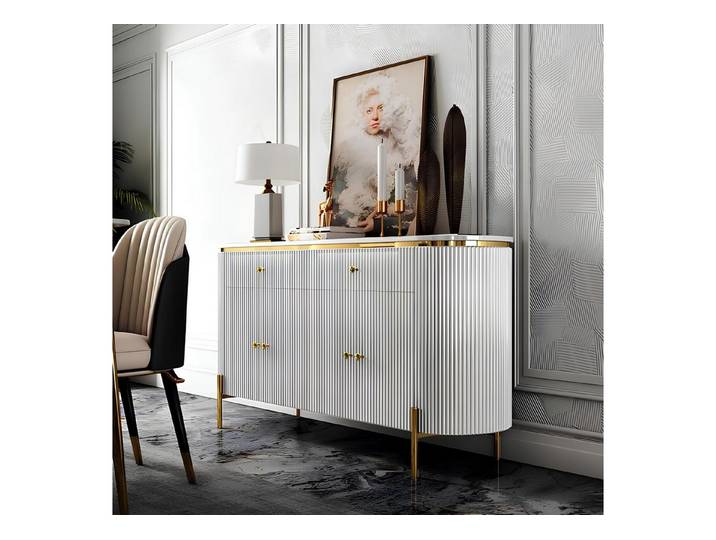 JVmoebel Kommode Weißer Holzschrank mit goldenen Edelstahlfüßen aus Italien (1 St), Made in Europa