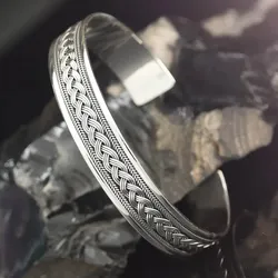 Drachensilber Armreif zeitloser geflochtener Armschmuck  925er Silber Herren Damen 12mm breit - Silber
