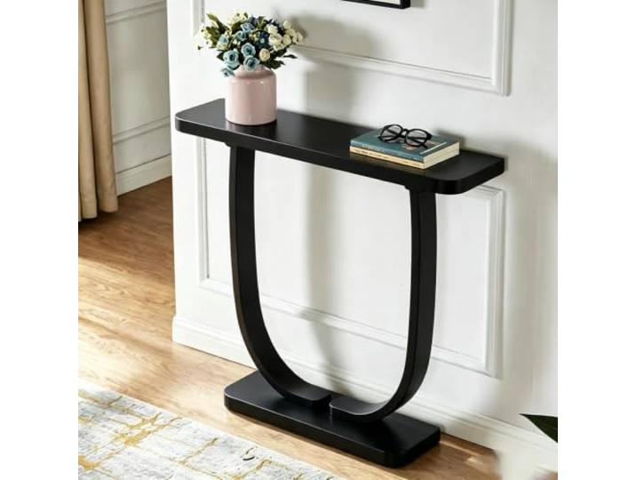 LEUBDIBR Moderner Massivholz‑Konsolentisch, schmaler Eingangs‑Sofatisch Massivholz‑Verarbeitung, Zapfen‑und‑Loch‑Verbindung, stabile Struktur(Black,110cm/43.3in)