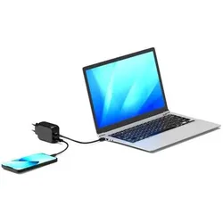 Port Designs Port WALL CHARGER TYPE C PD 65W ESSENTIAL + CtoC Cable 2m EU (65 W, 2 Ports), USB Ladegerät, Schwarz