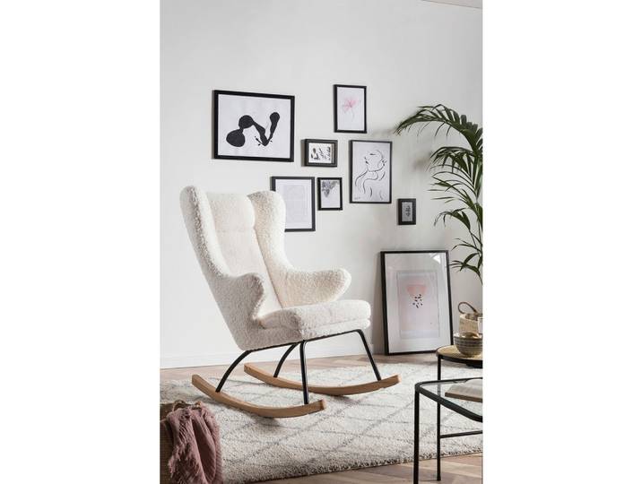 Livetastic Schaukelstuhl, Weiß, Metall, Esche, furniert, 66 cm, Schaukelfunktion, Wohnzimmer, Sessel, Schaukelstühle