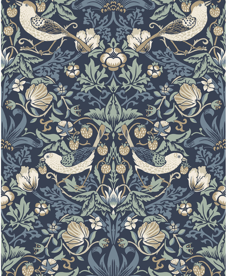 Ophelia & Co. Mamadou Fragaria Garden 10.05 m x 53 cm Wallpaper Roll Blue/Tan/White 306.32cm L
