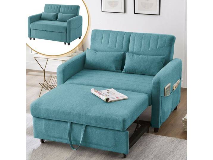 Canapé canapé-lit deux places design extensible simple moderne dossier réglable en trois positions coton lin Bleu vert antique