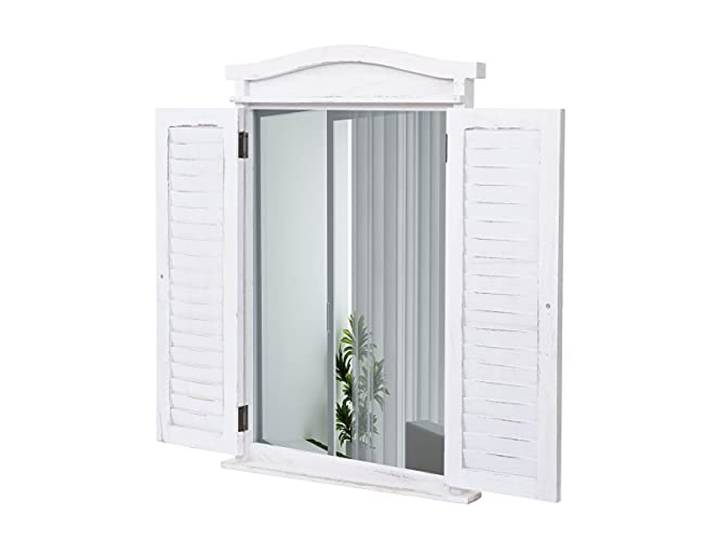 Mendler Wandspiegel mit Fensterläden 71x46x5cm - Shabby weiß Badspiegel, Badezimmer, Spiegelfenster