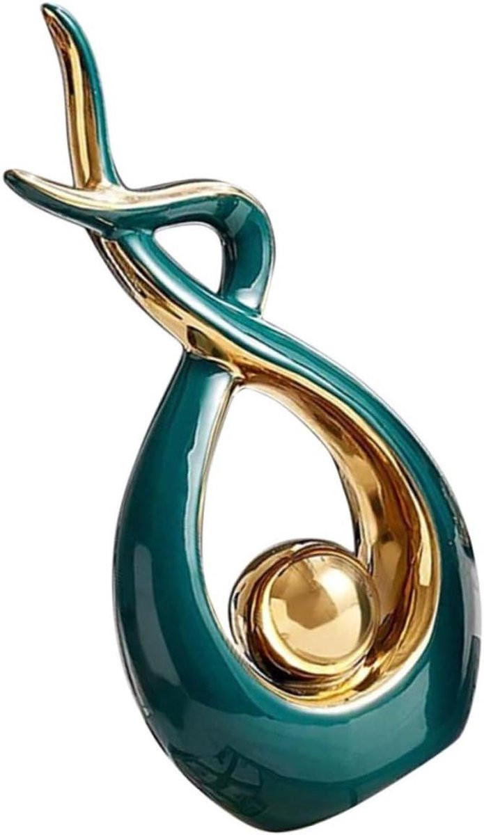 Alipis Moderne Keramische Sculptuur - Groen en Goud - Abstracte Tafeldecoratie voor in de Woonkamer en Eetkamer