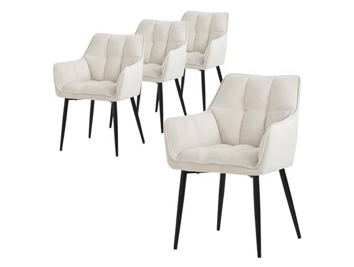 ML-Design Esszimmerstühle 4er Set aus Frotteestoff, Creme, Küchenstuhl mit dickem gepolsterter Sitz & Metallbeinen, Wohnzimmerstuhl mit Rücken- und Armlehnen, Polsterstuhl, Ergonomischer Loungesessel