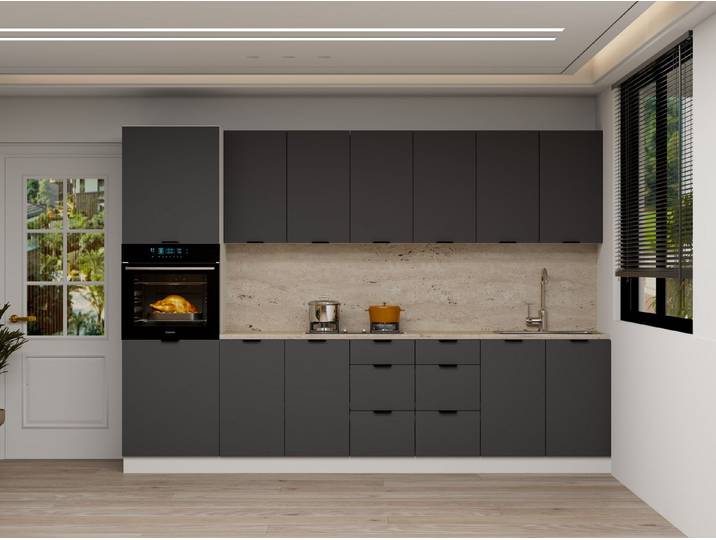 ROYAL24_MARKT Küchenzeile – 300 cm – Lunara – Ohne Arbeitsplatte & Elektrogeräte, (Set), Top Qualität - Modernes Design - Feinste Materialien