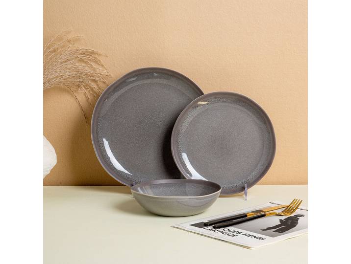 HABITAT - Service de table 18 pièces en grès à émail réactif - Gris - Osaka