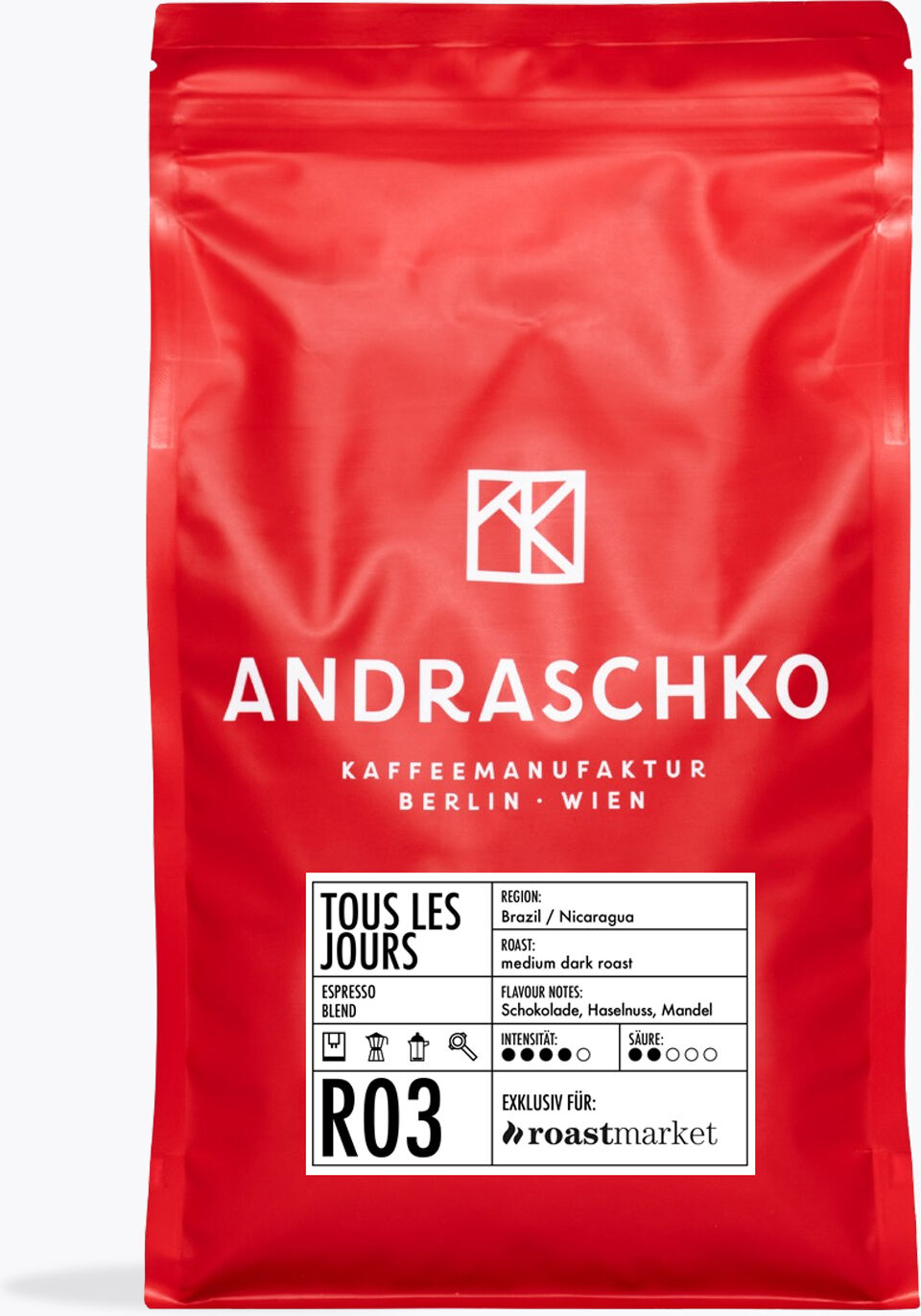 Andraschko Tous Les Jours 500 g   Ganze Bohne   100% Arabica Espresso aus Brasilien, Nicaragua für perfekten Genuss am ganzen Tag