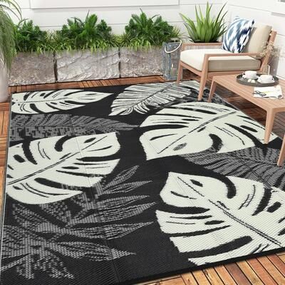 Garvee Modern Leaves Waterproof Reversible Outdoor Rug