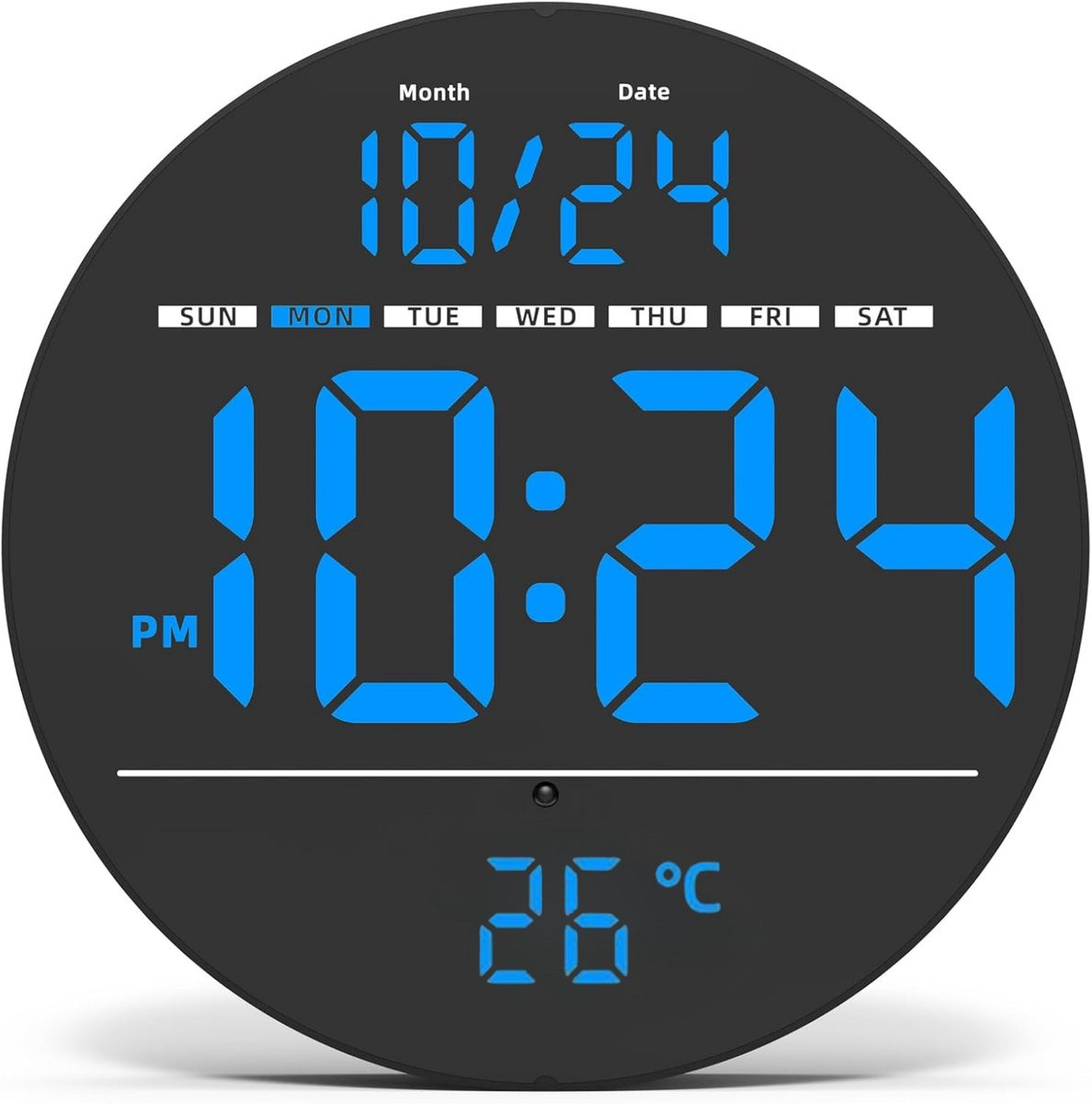 Tyme Digitale LED Wandklok met Temperatuurweergave en Automatische Helderheid - Blauw - 20 cm