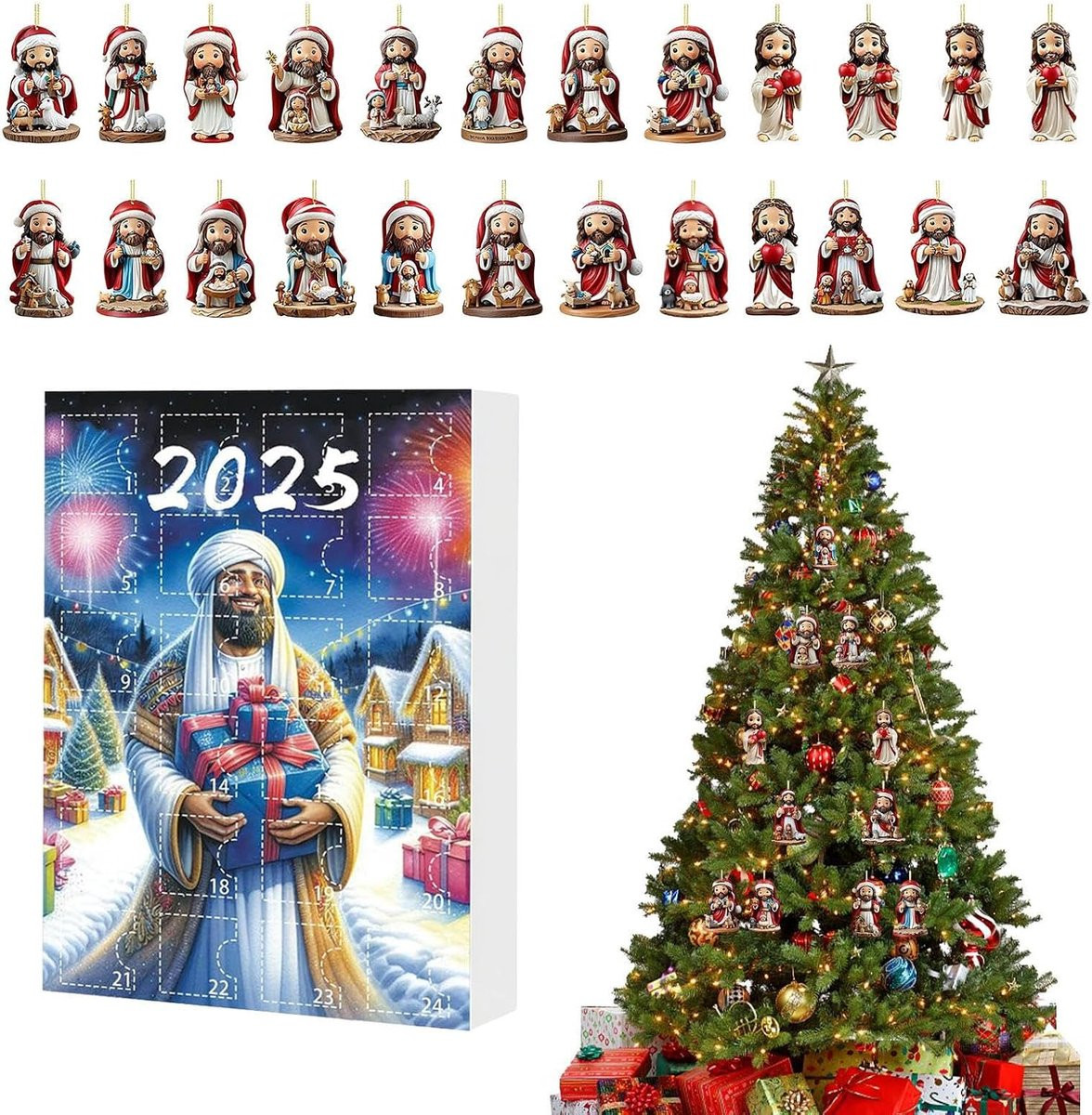 Kerst Adventskalender Jezus Kalender met 24 deurtjes - Acryl 2D Decoratie - Model D