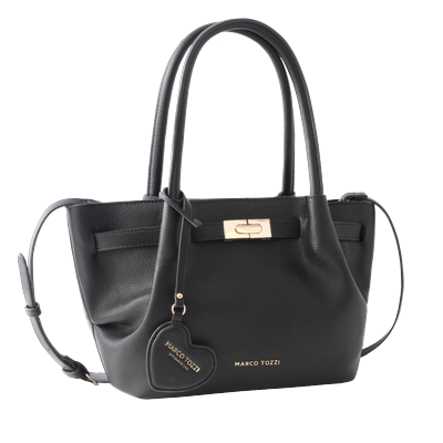 Henkeltasche MARCO TOZZI, Damen, schwarz, Lederimitat, Taschen, Damen Tragetasche mit Zierschnalle und Herz-Anhänger
