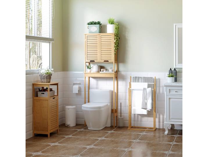 HOMCOM Porte-Serviettes Bambou 3 Barres Étagère