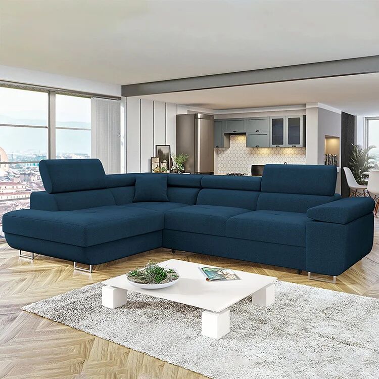 garneroarredamenti Divano letto angolare sinistra imbottito 274x203cm blu Bormio