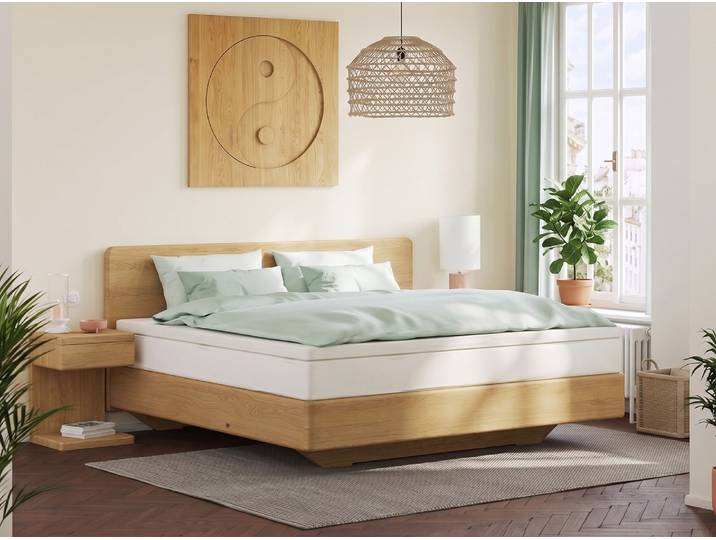 Eichenbett Hell „Valentina“ Boxspring 180 x 220 cm Massivholz Eiche Hell