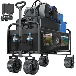 KESSER® Bollerwagen faltbar mit Breite Reifen Handwagen Transportkarre Gerätewagen   inkl. 2 Netztaschen   klappbar   Kunststoff-Reifen   bis 150 kg Tragkraft transportwagen Gartenanhänger