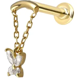 14 Karat Gold Labret mit Innengewinde MOISSANIT-SCHMETTERLING + BOGEN + KETTE