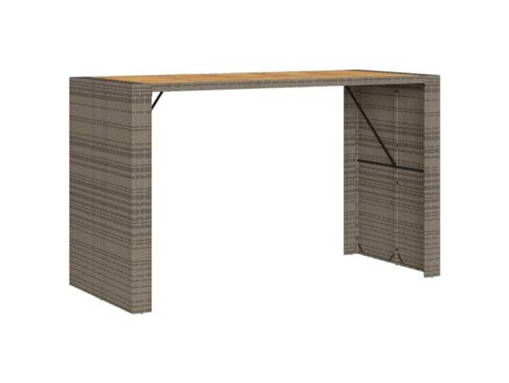 POUFGDR Bartisch, Garten, Polyrattan, Grau, 185 cm Oberseite aus Akazienholz, Stahlrahmen, wetterfest, für Terrasse