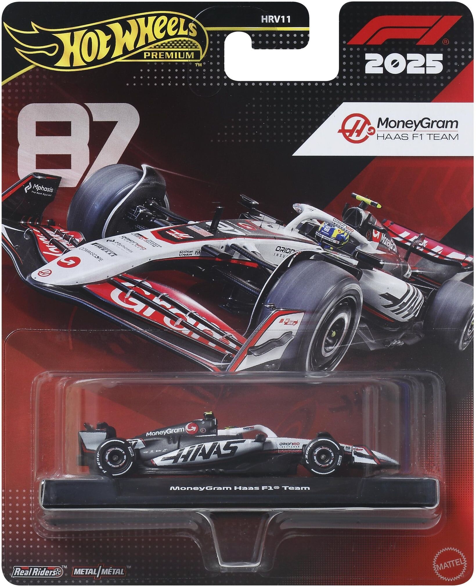 Mattel Hot Wheels Premium Formula 1 Haas Oliver Bearman #87 1:64 Die-Cast Car - Officially Licensed Collectible - 1:64 Scale