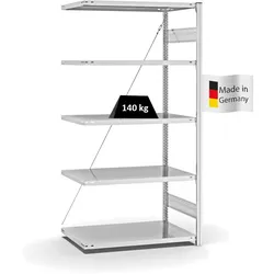 PROREGAL Fachbodenregal Stecksystem | Anbauregal | HxBxT 200x100x60cm | 5 Ebenen | Fachlast 140 kg | Einseitig nutzbar | Lichtgrau