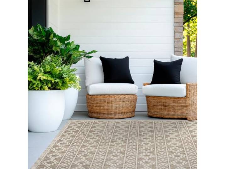 Astra Moderner Outdoor Teppich wetterfest - Besonderes Flachgewebe für Außen und Innen - Einzigartige Designs - Robuster Teppich Ethno beige, 160 x 230 cm