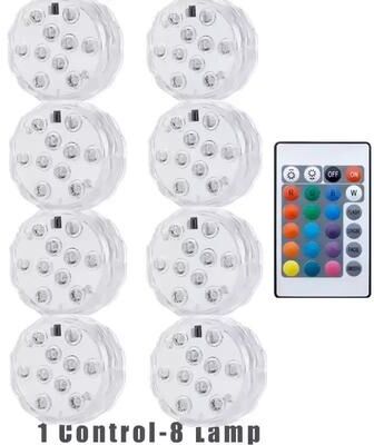 Uplift Treasures RGB LED Submersible Underwater Light 8 Lamps 1 Controller rgb Color