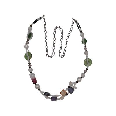 Lange Kette STEUER "Modekette, lang, mehrfarbige Zierde", bunt (mehrfarbig), Halsketten, Damen, 96cm, Metall, L: 96 B: 17mm, glänzend, B:17mm
