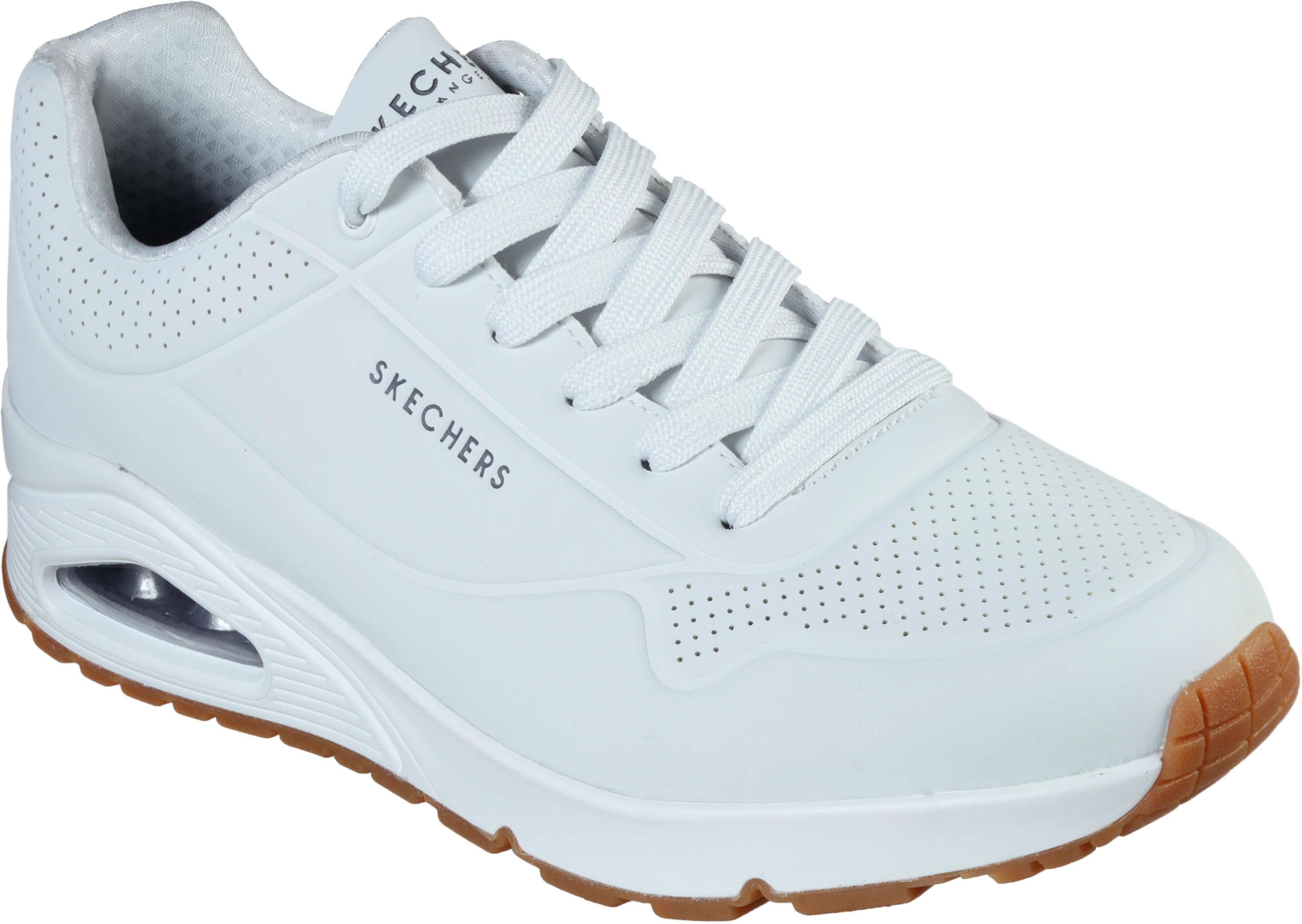 Sneaker SKECHERS "Uno - Stand on Air", Herren, Gr. 48,5, Textil, weiß, Lederimitat, Schuhe Sneaker, Freizeitschuh, Halbschuh, Schnürschuh mit Air-Cooled Memory Foam