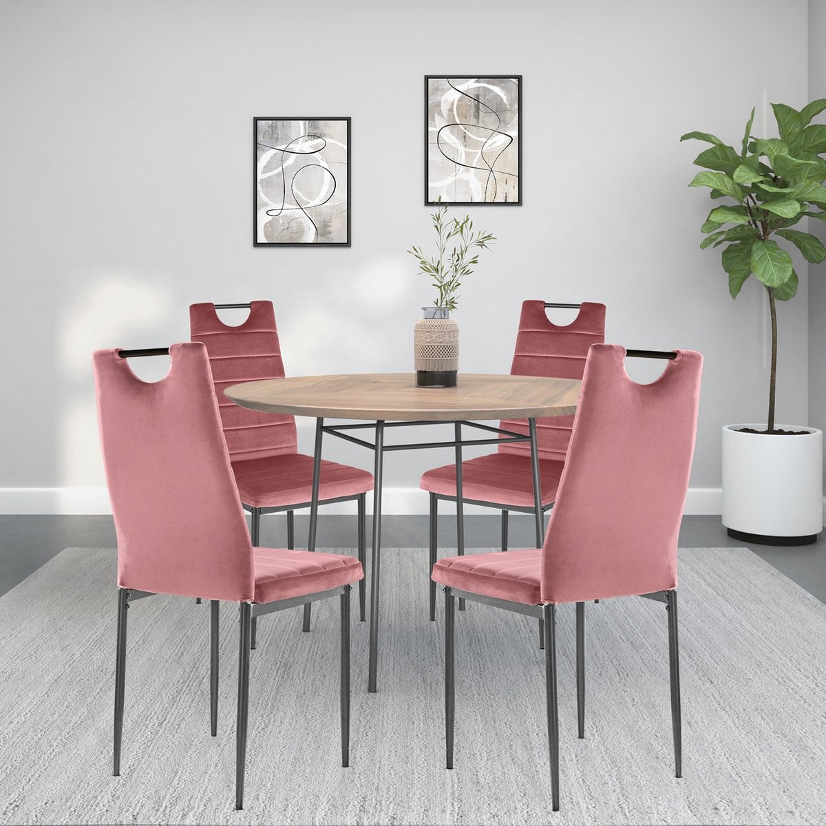 Mandy Eetkamerstoel - Donkerroze Fluweel - Set van 4