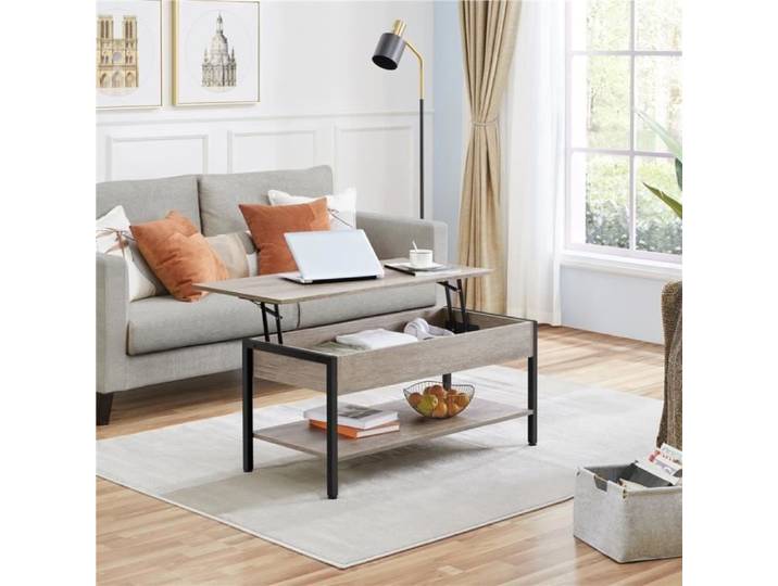 Table Basse Relevable - YAHEETECH - Gris - Rangement et Polyvalence
