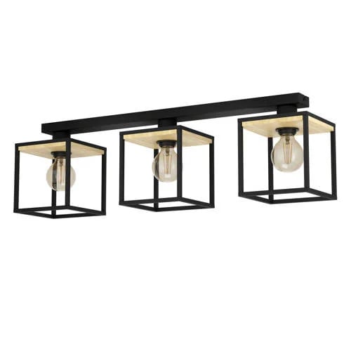 Eglo Libertad 3-lichts plafondlamp - Zwart/Bruin/Hout - E27 - 86 cm