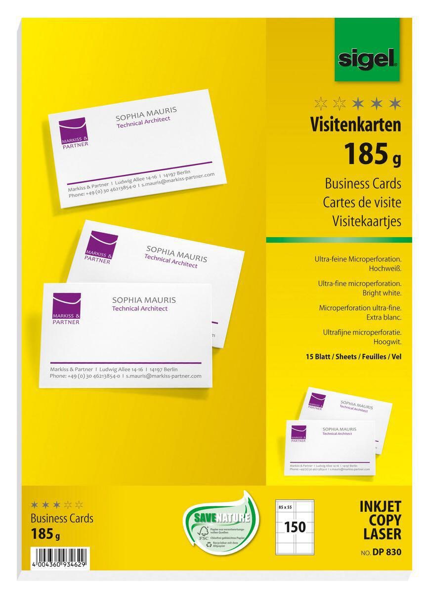 SIGEL Visitenkarten 185 g/m² matt hochweiß DP830