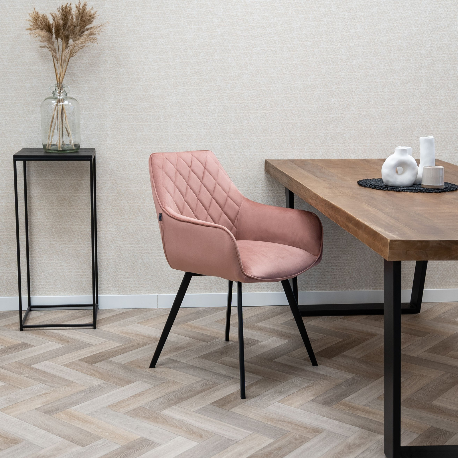 Set van 4 Karl Eetkamerstoelen - Velvet - Roze