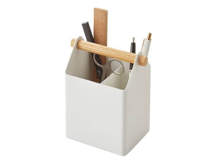 YAMAZAKI 4151 TOSCA Pen Stand\, white\, Steel/Wood\, 12 x 8.5 x 14.5 cm