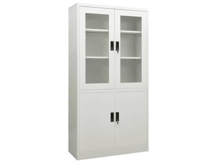 Büroschrank Hellgrau 90x40x180 cm Stahl mit 3 Einlegeböden und 2 Schlössern 3 verstellbare Böden, 2 Schlösser, gehärtete Glastüren, Stahlkonstruktion, ikonisches Design