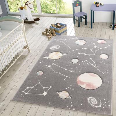 Paco Home Space Rug for Kids Colorful Galaxy with Planets and Stars in Grey