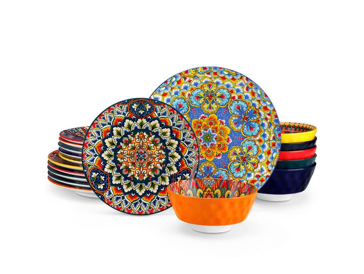 Service de table en porcelaine Bohemia Vancasso LUMI 18/36 pièces, assiettes en céramique, service de table avec 6/12 assiettes à dîner/dessert/bols