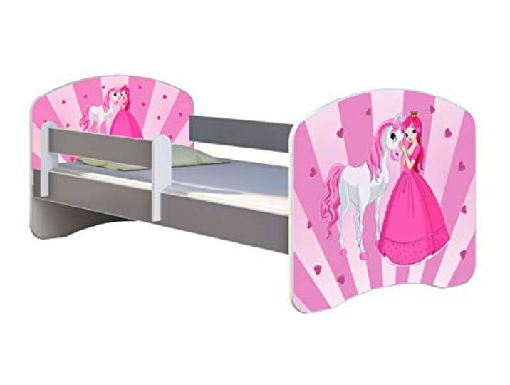 ACMA Kinderbett Jugendbett mit Matratze Grau mit Rausfallschutz Lattenrost II Spielbett Kinderzimmer Möbel (08 Princess, 140x70)