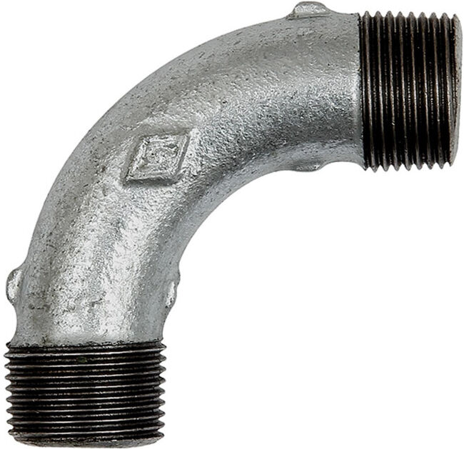 Riegler Coude 3, long, 90°, Mâle/Mâle, R 2, noir Fonte malléable galvanisée (TFB 3-20)