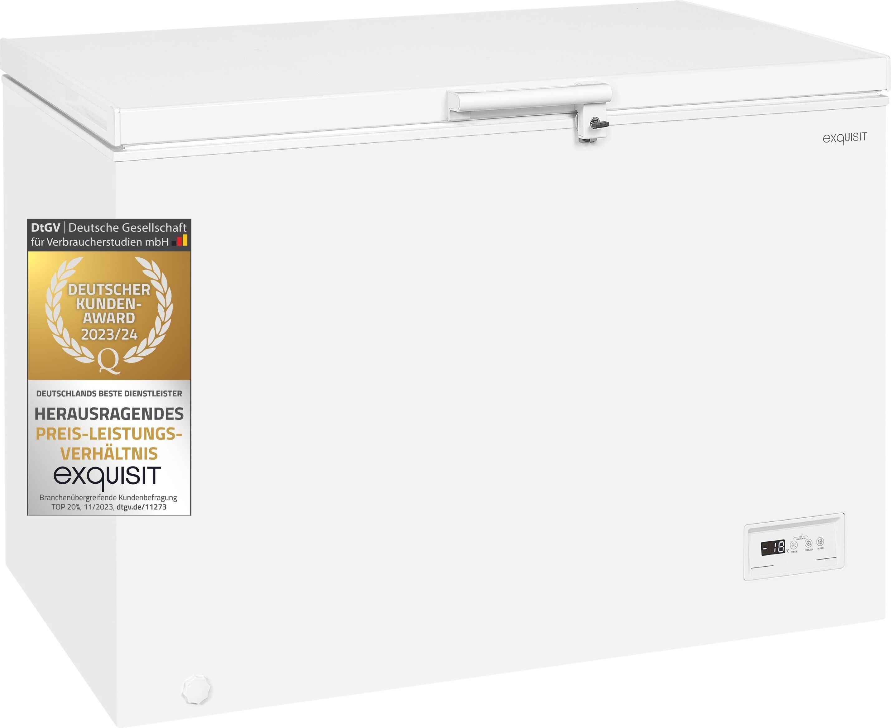 Exquisit Gefriertruhe GT320-HE-041D weiss | Nutzinhalt: 308 L | 2-in-1 Gerät | Schnellgefrieren | 4*-Gefrieren | Rollen