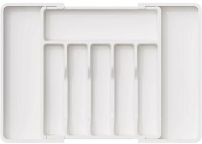 Inspire Select LMETJMA Expandable Silverware Organizer Tray Adjustable Kitchen Drawer Cutlery Holder white
