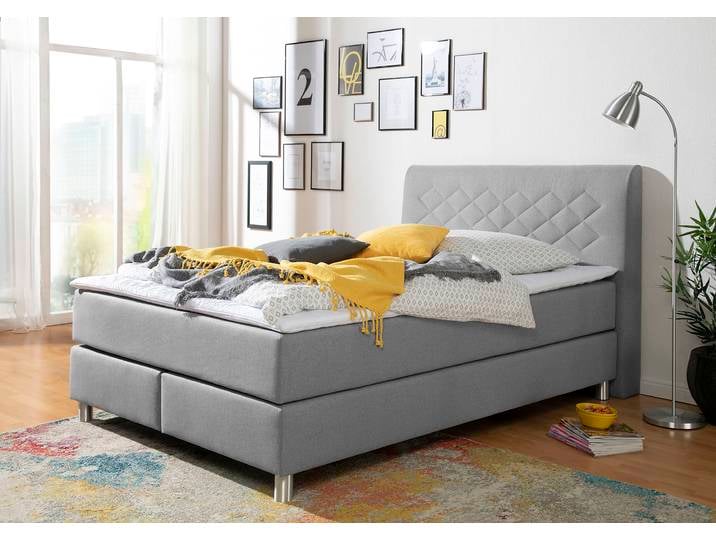 Boxspringbett, 100% Polyester, Grau, 140×200 cm, Inkl. Topper, Modern, Inosign
