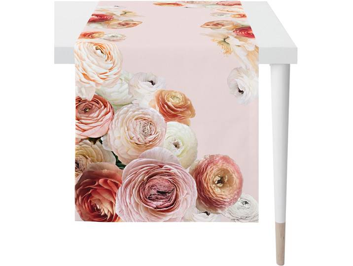 Tischläufer APELT 6802 HAPPY VALENTINE, Valentinstag , rosa (rosa, bunt), B:48cm L:140cm, Baumwolle, Polyester, Tischdecken, Tischläufer, Digitaldruck, mit Frühjahrsblüten Motiv, Sommerdeko