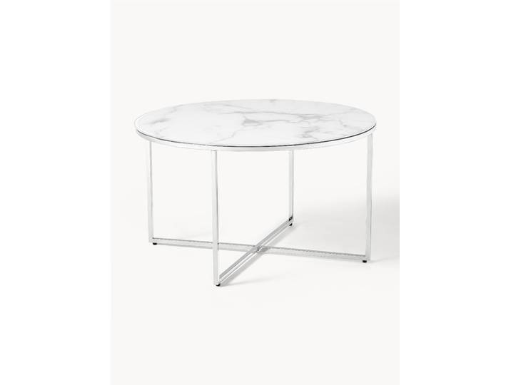 Runder Couchtisch Antigua mit Glasplatte in Marmor-Optik