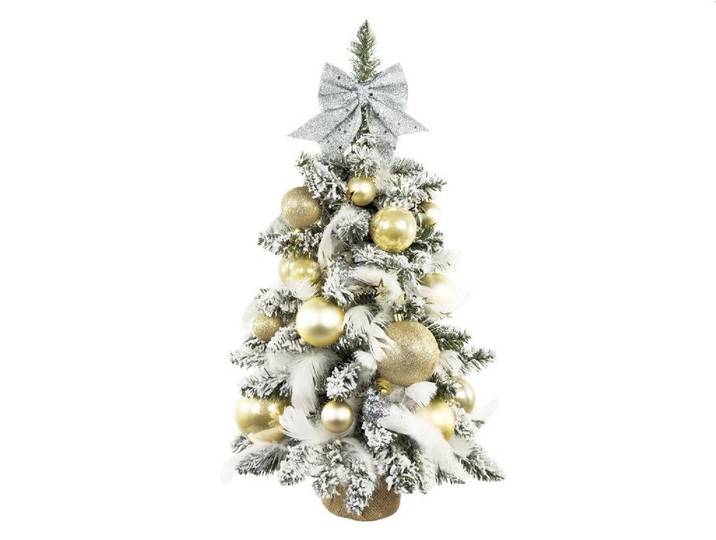 Künstlicher Weihnachtsbaum 60 cm mit LED-Beleuchtung, ZARTEWEIHNACHTEN, mit 34 Weihnachtsbaumschmuck, Pflanztopf mit Jutesack