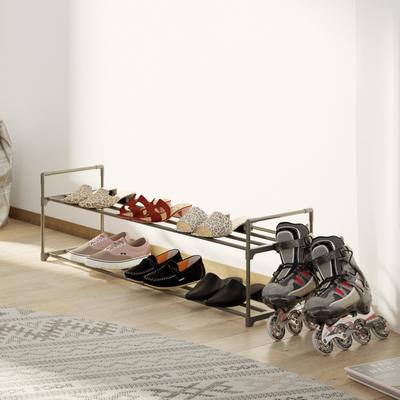 Home-Complete "Somerset Home 2-Tier Stackable Shoe Rack Organizer - 40.9""x13.3"" Shoe Shelf Organizer for 10 Pairs Sneakers, Heels, Boots (Gray)"