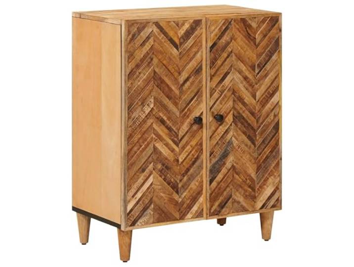 Makastle Sideboard Wohnzimmer 60 x 33,5 x 75 cm Braun Massivholz Mango mit Chevron-Türdesign