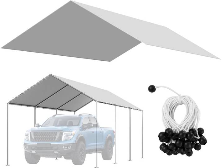 VEVOR Carport Vervangend Dak\, 3\,04 X 6 M\, Garage Tent Tarp\, Uv-Bestendige Carport Cover\, Zware Carport Cover Met Ballennetten\, Grijs\, Frame Niet Inbegrepen