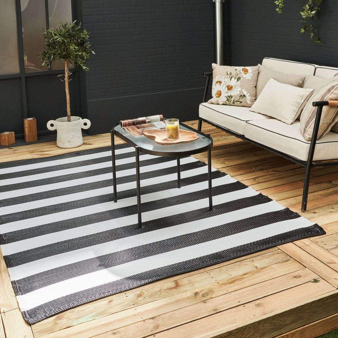 THE RUGS Rainbow Collection Outdoor Rug Modern Design in Black Black/White Rectangle 240 x 340 cm